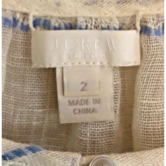 J.Crew 100% Linen Peasant Blouse Womens Sz 2 Sheer Indigo Striped Coastal Beachy - Picture 4 of 13